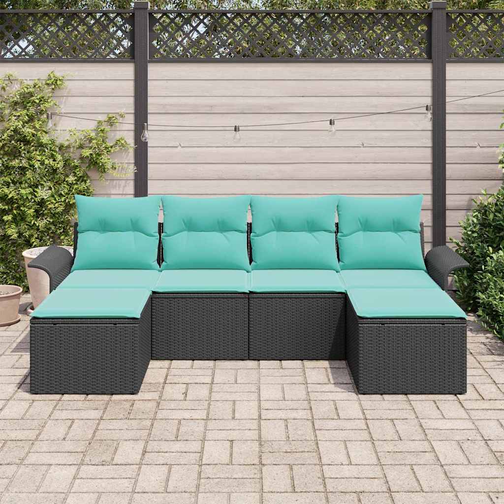 Kerti Kanapé Szett párnával tárolóval 6 pcs Fekete Poli rattan