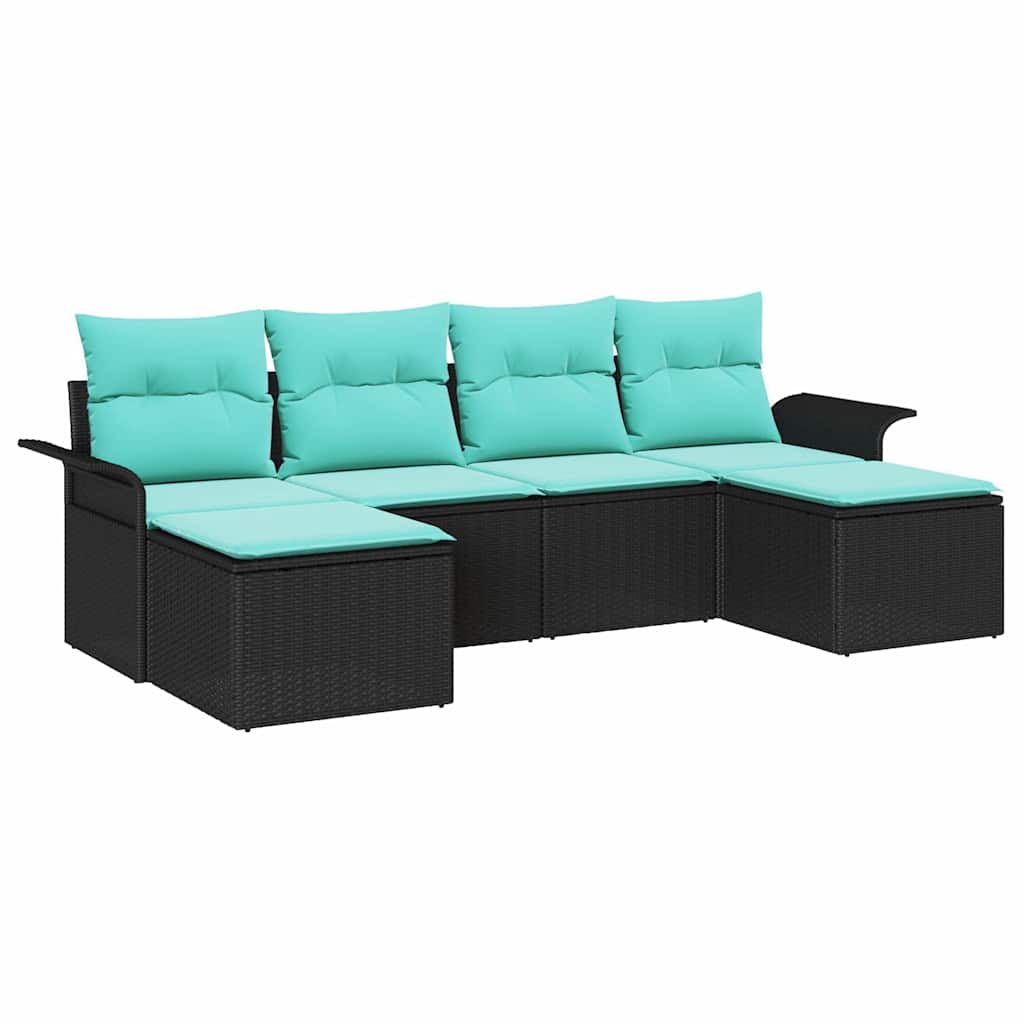 Kerti Kanapé Szett párnával tárolóval 6 pcs Fekete Poli rattan
