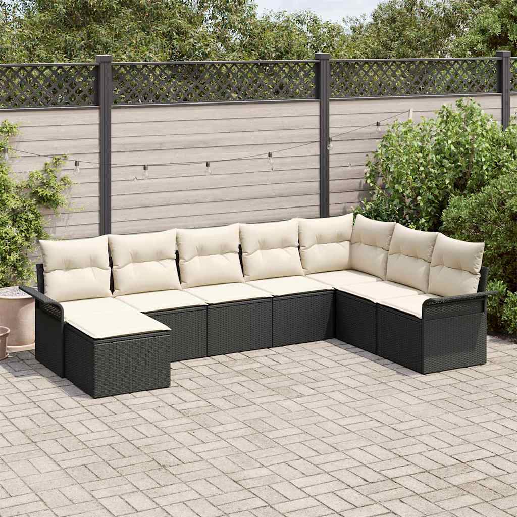Kerti Kanapé Szett párnával tárolóval 8 pcs Fekete Poli rattan