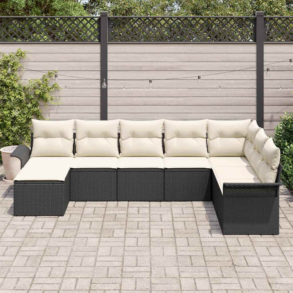 Kerti Kanapé Szett párnával tárolóval 8 pcs Fekete Poli rattan