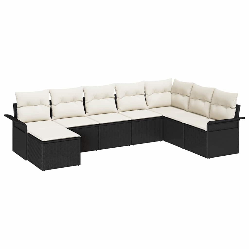 Kerti Kanapé Szett párnával tárolóval 8 pcs Fekete Poli rattan