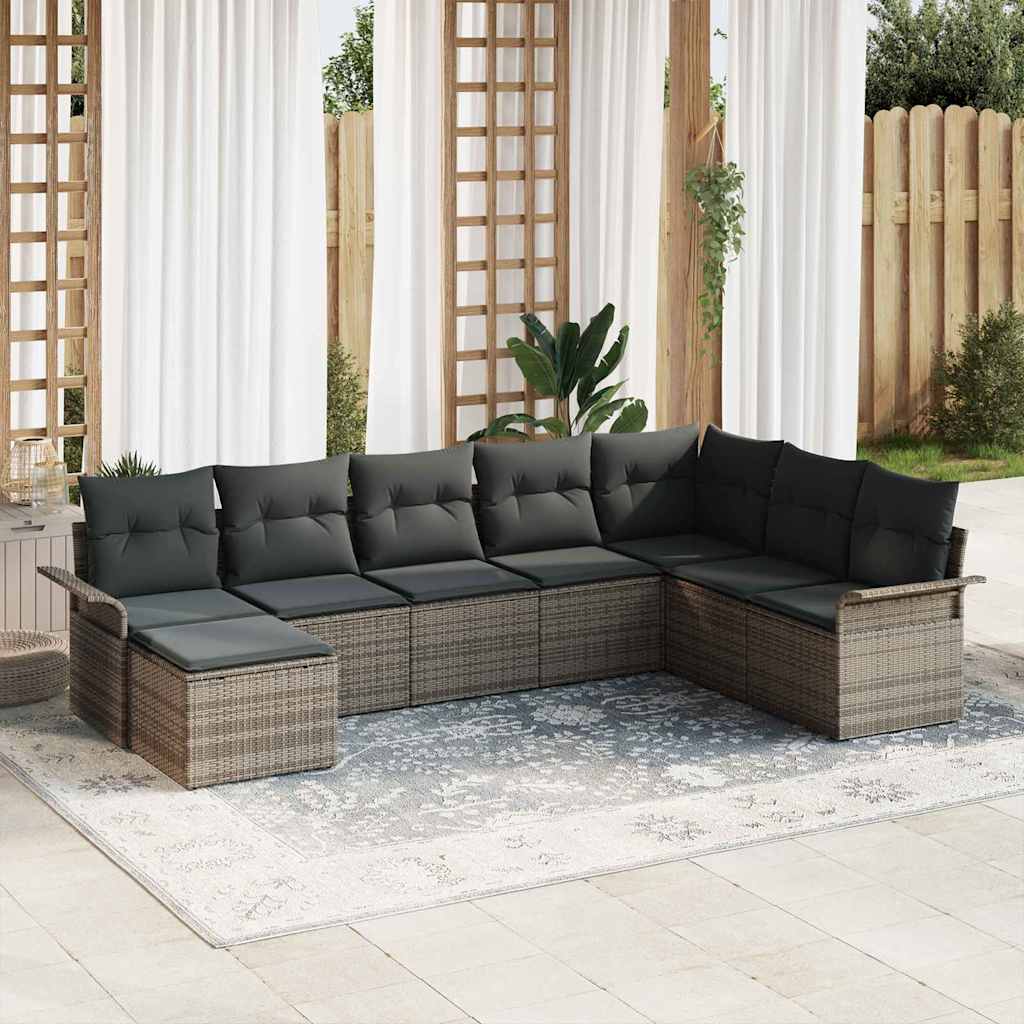 Kerti Kanapé Szett párnával tárolóval 8 pcs Szürke Poli rattan