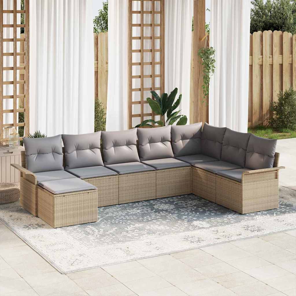 Kerti Kanapé Szett párnával tárolóval 8 pcs Bézs Poli rattan