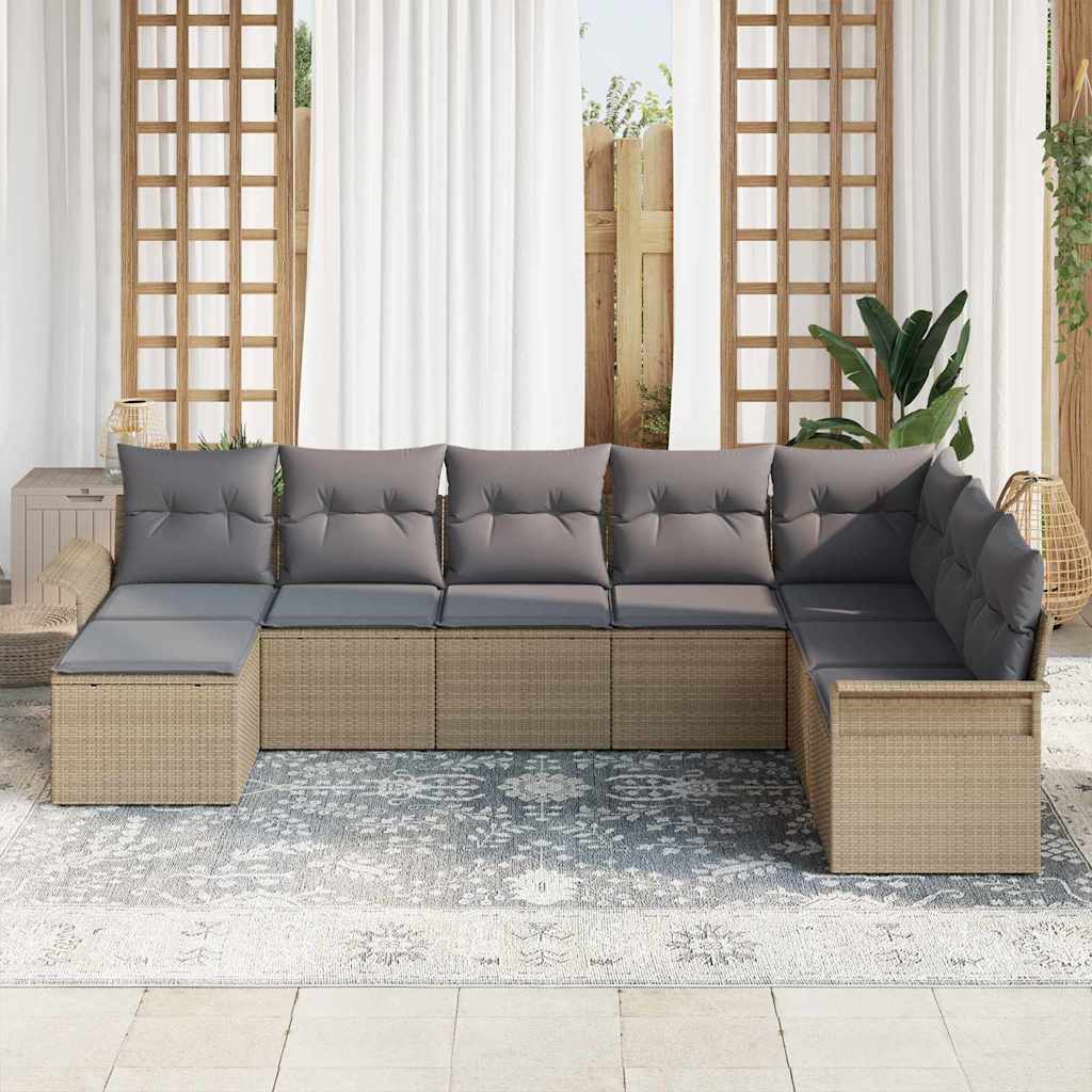 Kerti Kanapé Szett párnával tárolóval 8 pcs Bézs Poli rattan