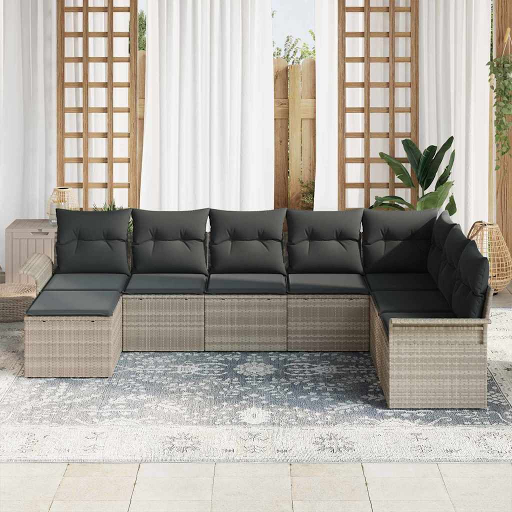 Kerti Kanapé Szett párnával 8 pcs Világosszürke Poli rattan