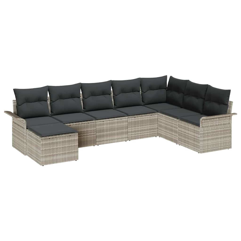 Kerti Kanapé Szett párnával 8 pcs Világosszürke Poli rattan