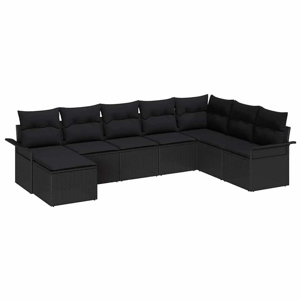 Kerti Kanapé Szett párnával tárolóval 8 pcs Fekete Poli rattan