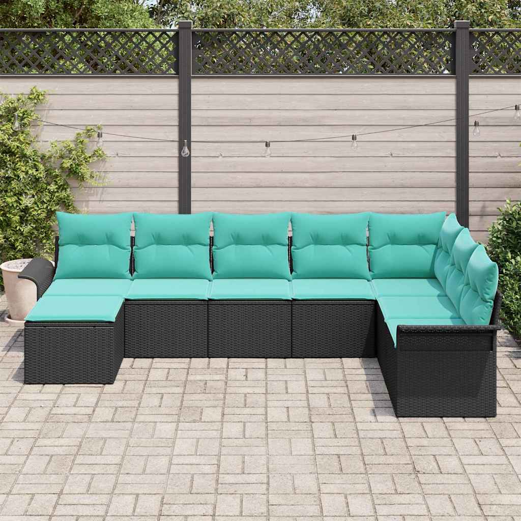Kerti Kanapé Szett párnával tárolóval 8 pcs Fekete Poli rattan