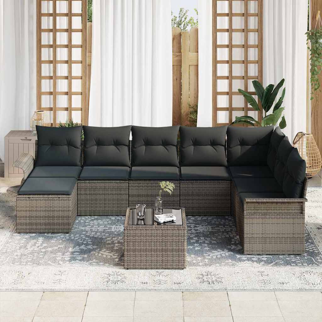 Kerti Kanapé Szett párnával tárolóval 9 pcs Fekete Poli rattan