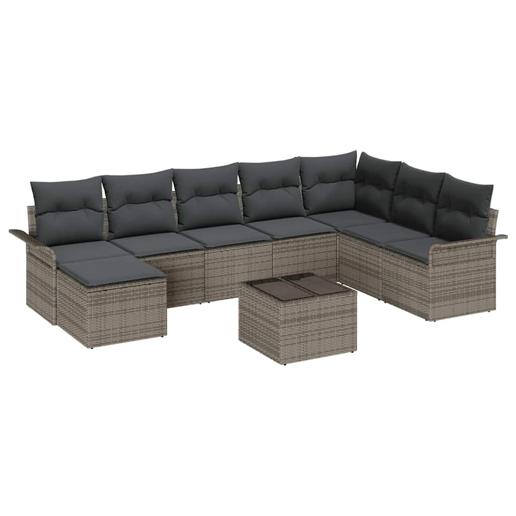 Kerti Kanapé Szett párnával tárolóval 9 pcs Fekete Poli rattan