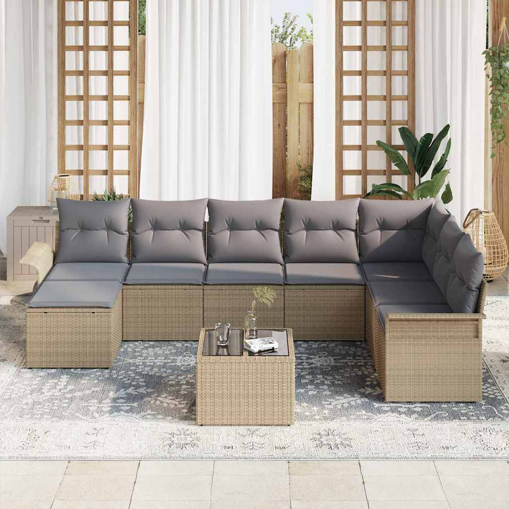 Kerti Kanapé Szett párnával tárolóval 9 pcs Fekete Poli rattan