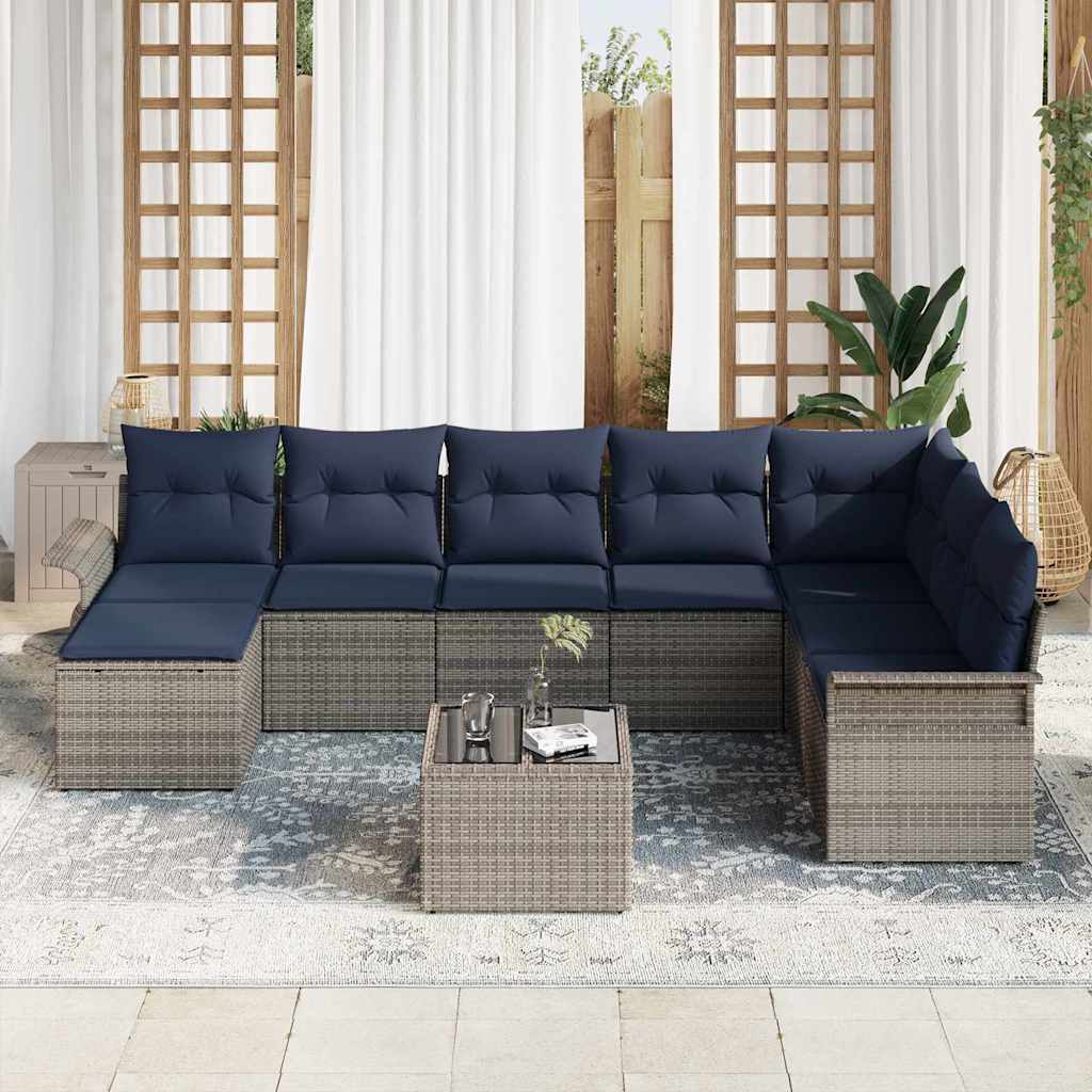 Kerti Kanapé Szett párnával tárolóval 9 pcs Szürke Poli rattan
