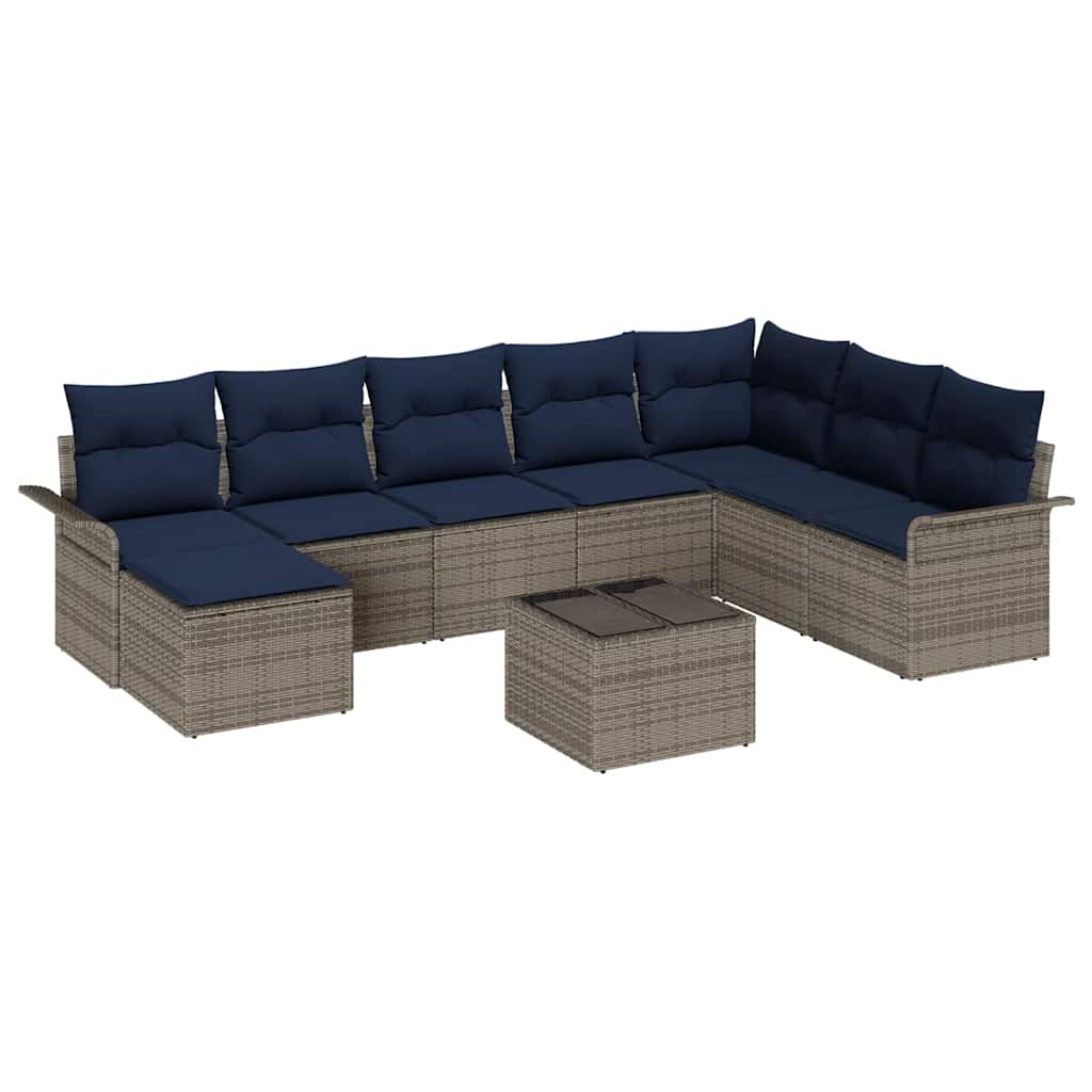 Kerti Kanapé Szett párnával tárolóval 9 pcs Szürke Poli rattan