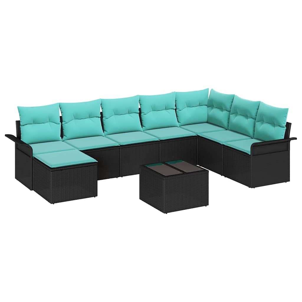 Kerti Kanapé Szett párnával tárolóval 9 pcs Fekete Poli rattan