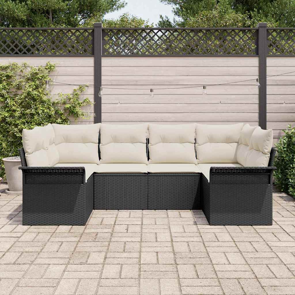 Kerti Kanapé Szett tárolóval 6 pcs Fekete Poli rattan