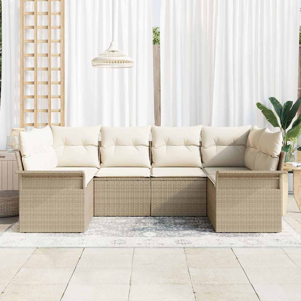 Kerti Kanapé Szett tárolóval 6 pcs Bézs Poli rattan
