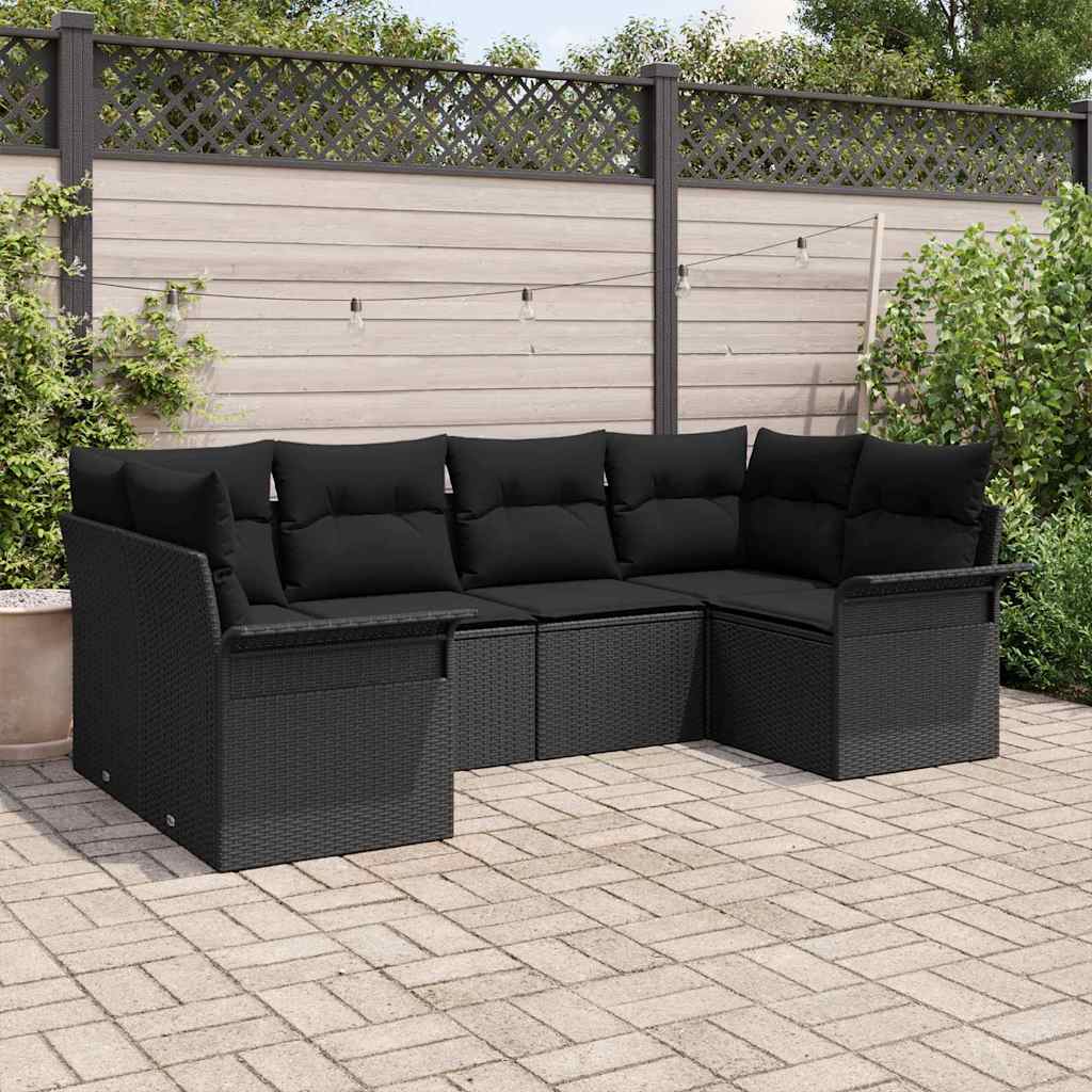 Kerti Kanapé Szett tárolóval 6 pcs Fekete Poli rattan