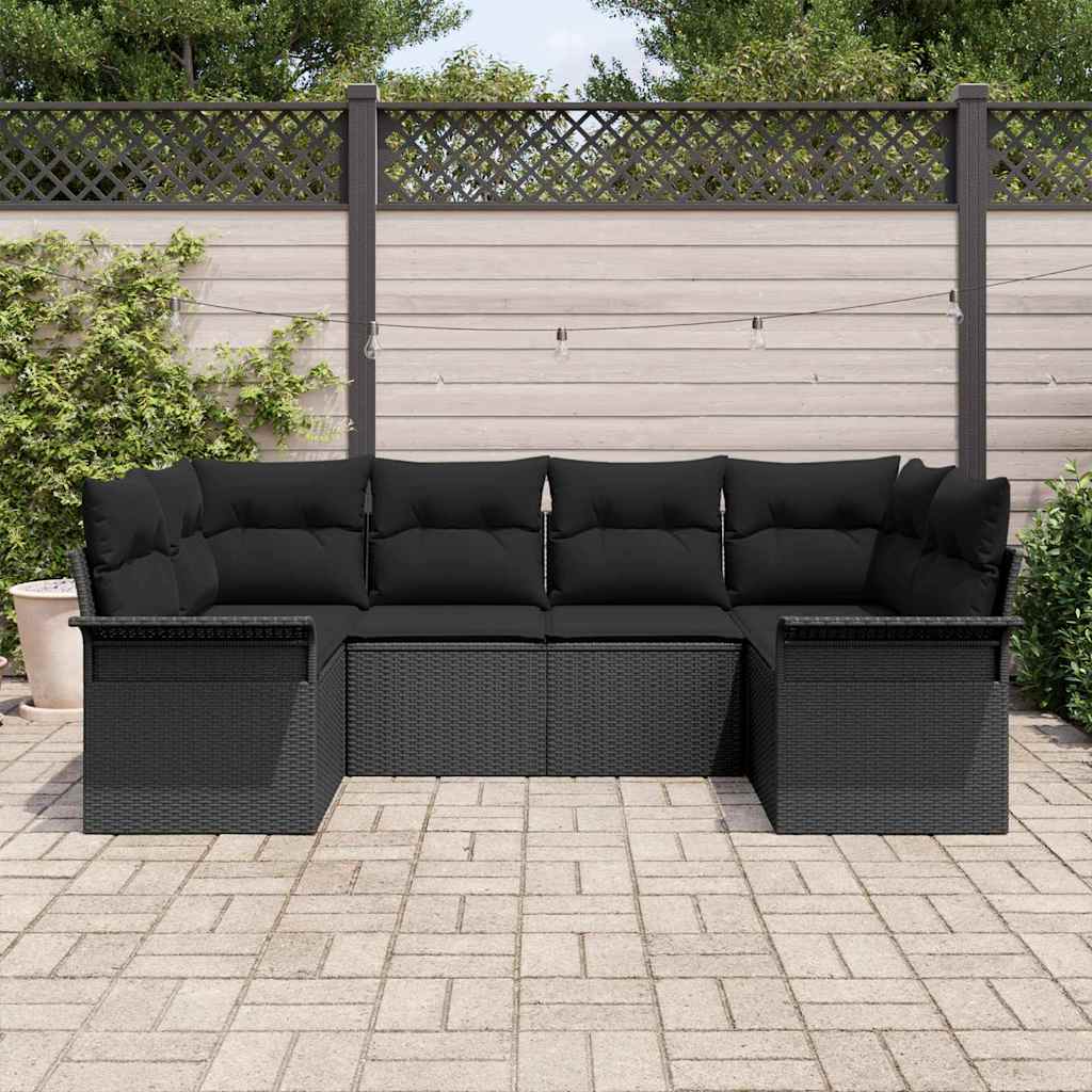 Kerti Kanapé Szett tárolóval 6 pcs Fekete Poli rattan