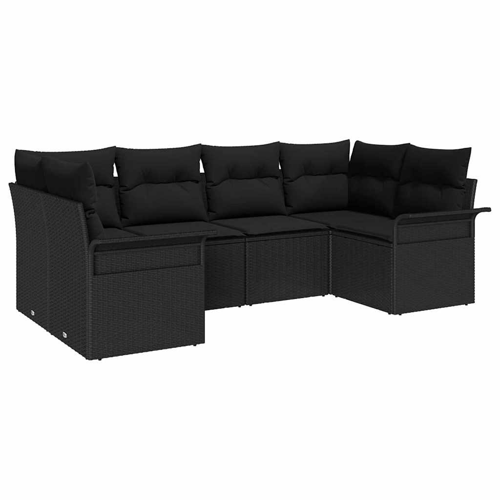 Kerti Kanapé Szett tárolóval 6 pcs Fekete Poli rattan