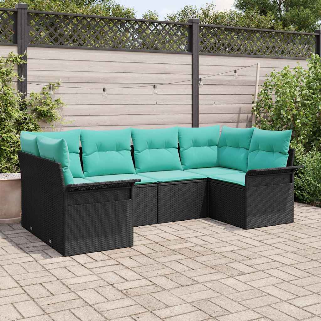 Kerti Kanapé Szett tárolóval 6 pcs Fekete Poli rattan