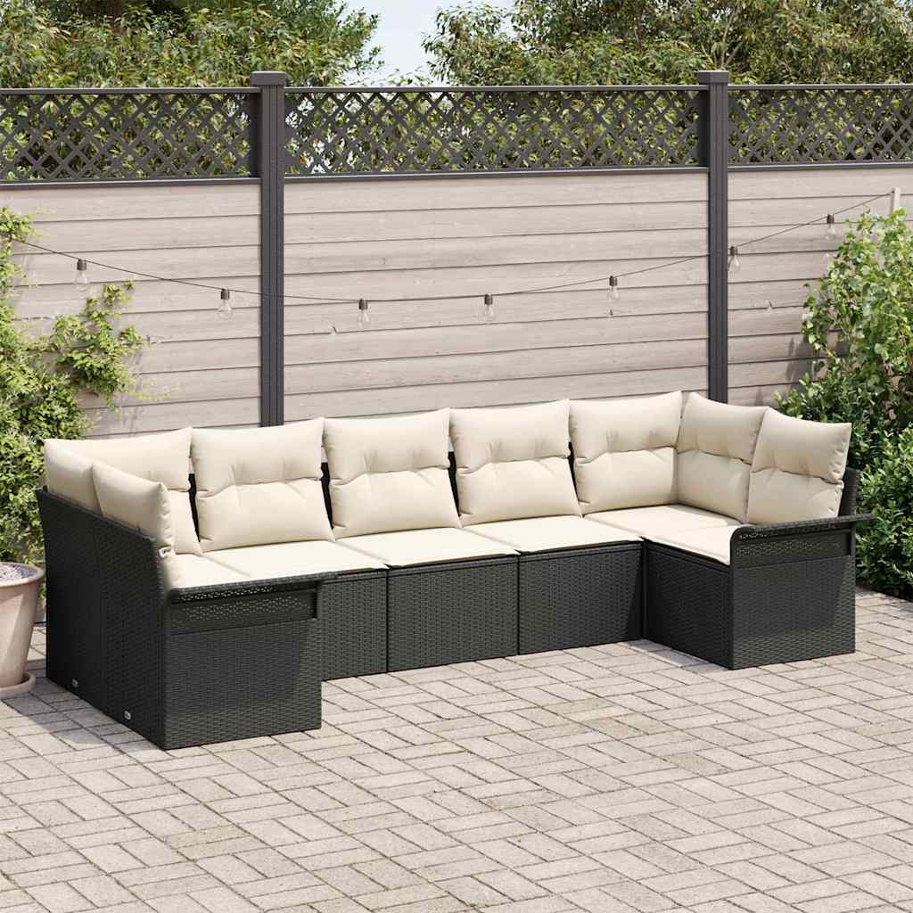 Kerti Kanapé Szett tárolóval 7 pcs Fekete Poli rattan
