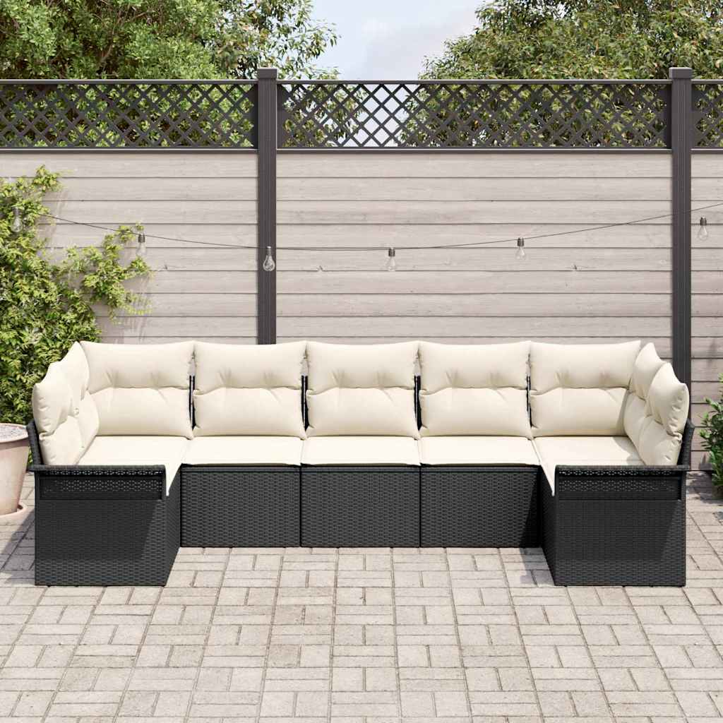 Kerti Kanapé Szett tárolóval 7 pcs Fekete Poli rattan