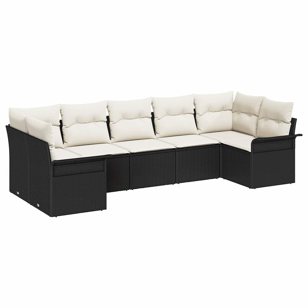 Kerti Kanapé Szett tárolóval 7 pcs Fekete Poli rattan