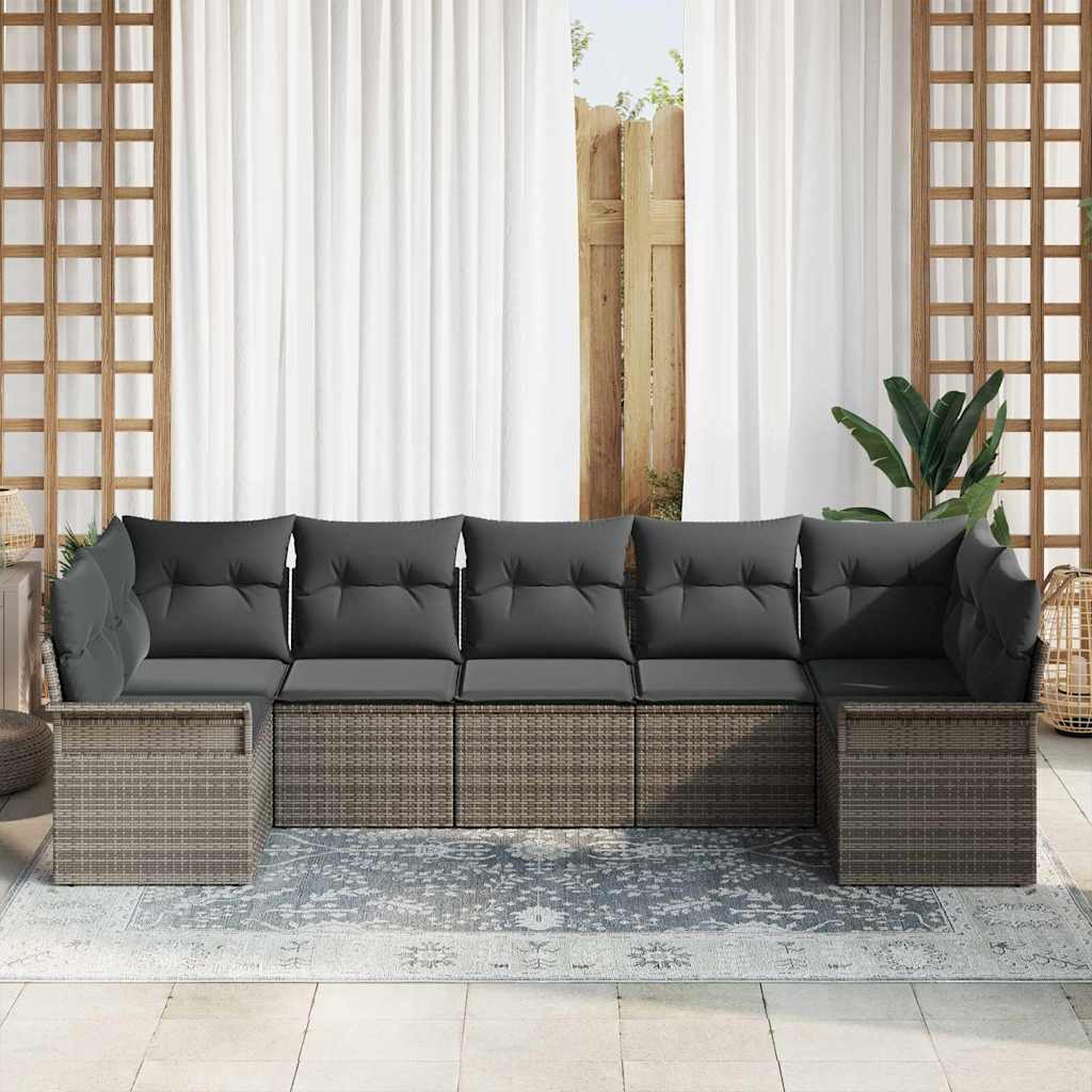 Kerti Kanapé Szett párnával tárolóval 7 pcs Szürke Poli rattan