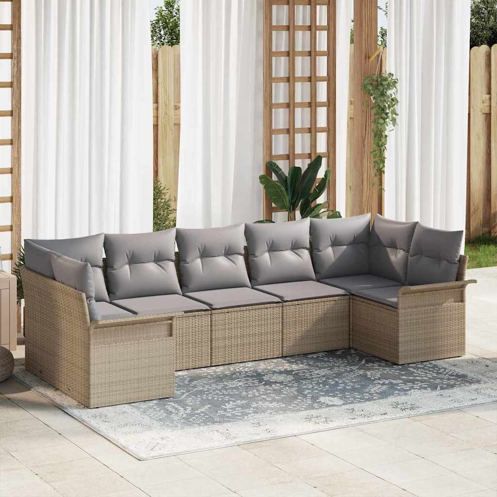 Kerti Kanapé Szett párnával tárolóval 7 pcs Bézs Poli rattan