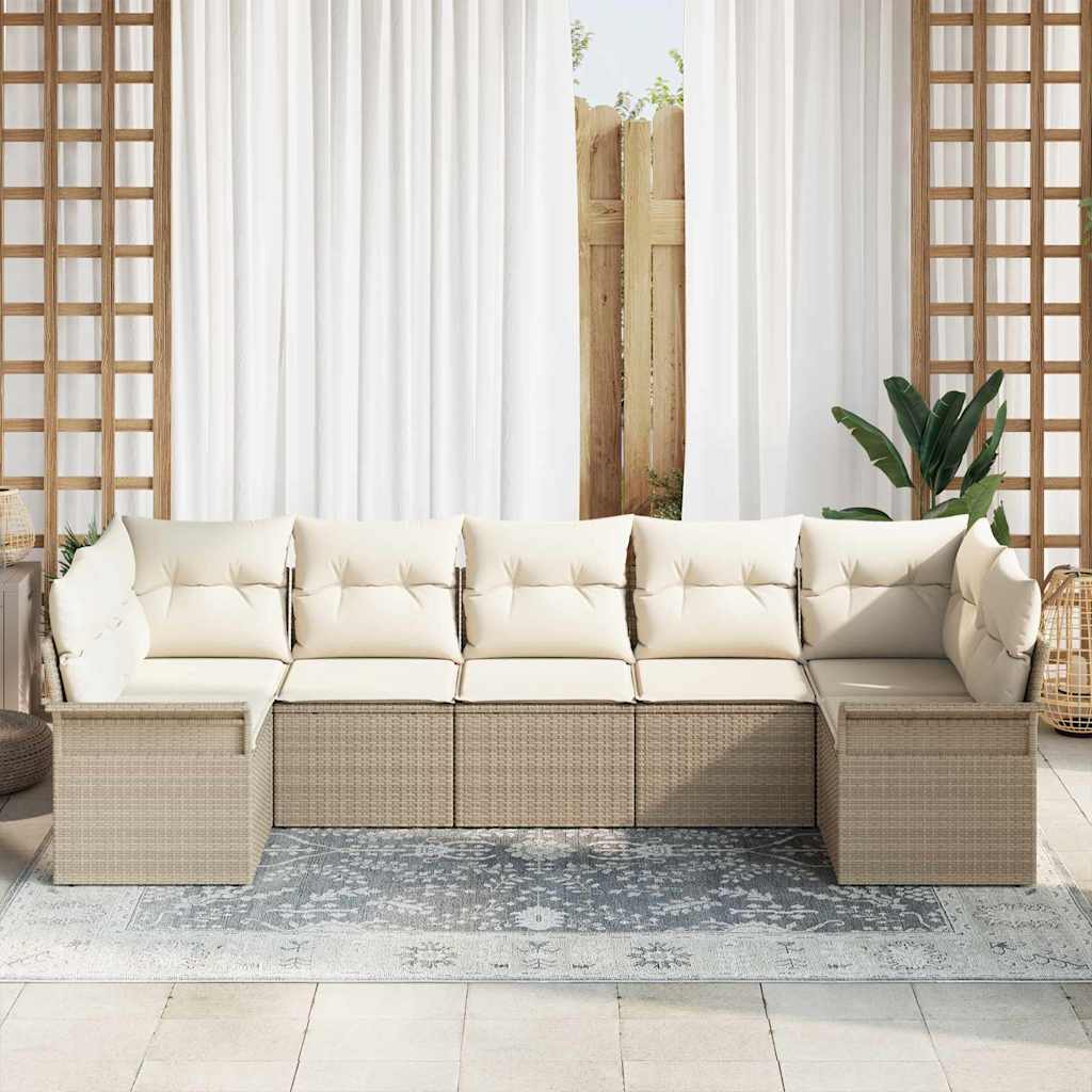 Kerti Kanapé Szett párnával tárolóval 7 pcs Bézs Poli rattan