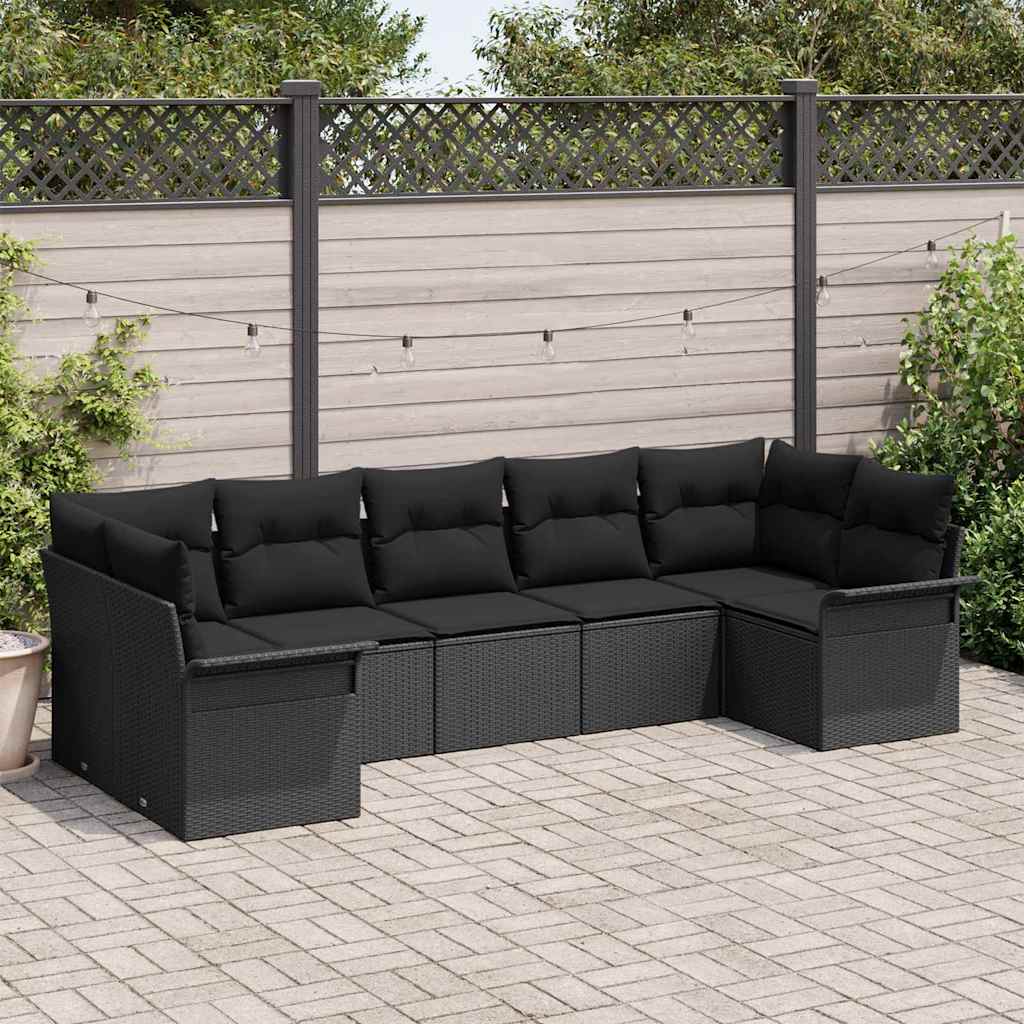 Kerti Kanapé Szett tárolóval 7 pcs Fekete Poli rattan