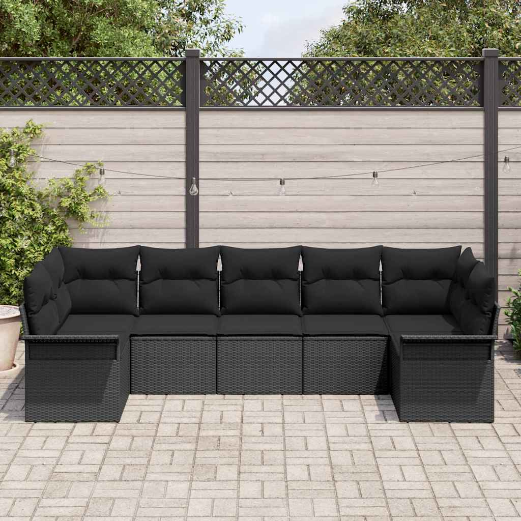 Kerti Kanapé Szett tárolóval 7 pcs Fekete Poli rattan