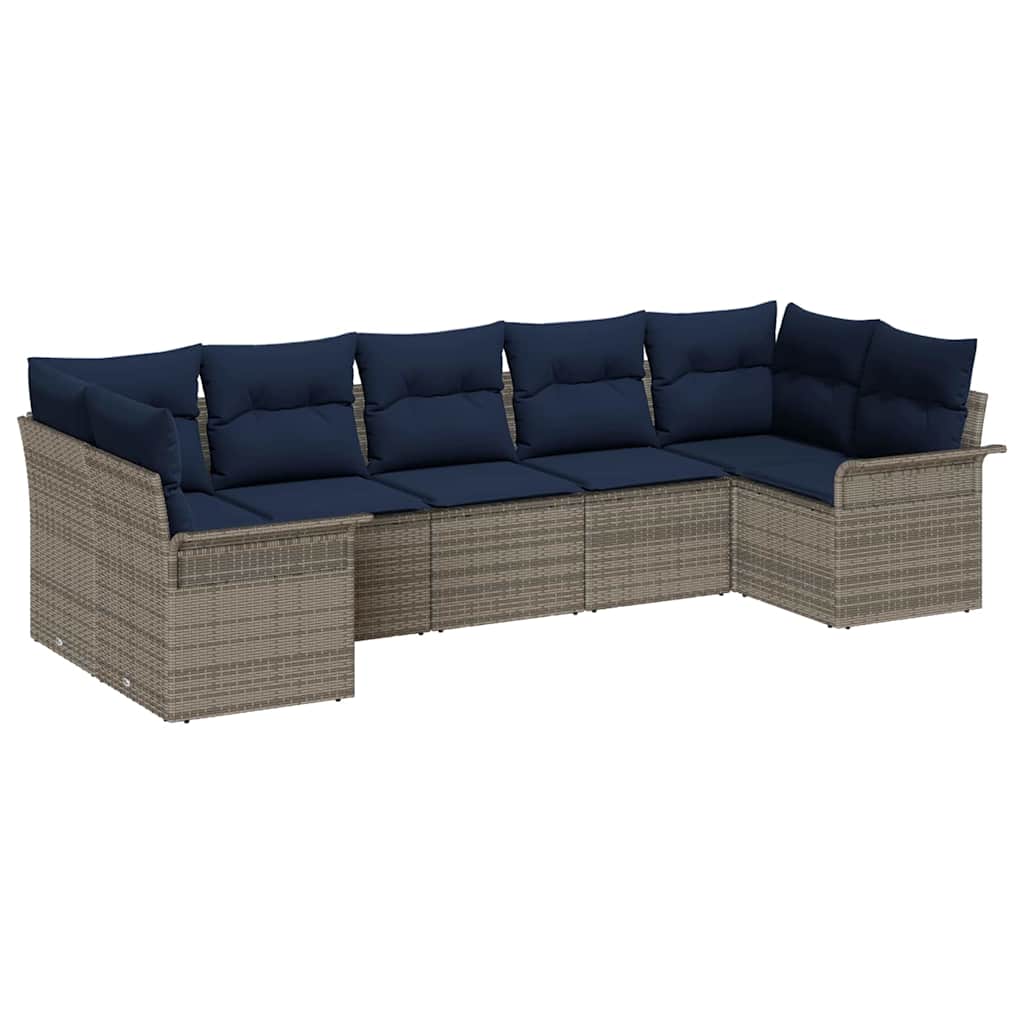 Kerti Kanapé Szett tárolóval 7 pcs Szürke Poli rattan