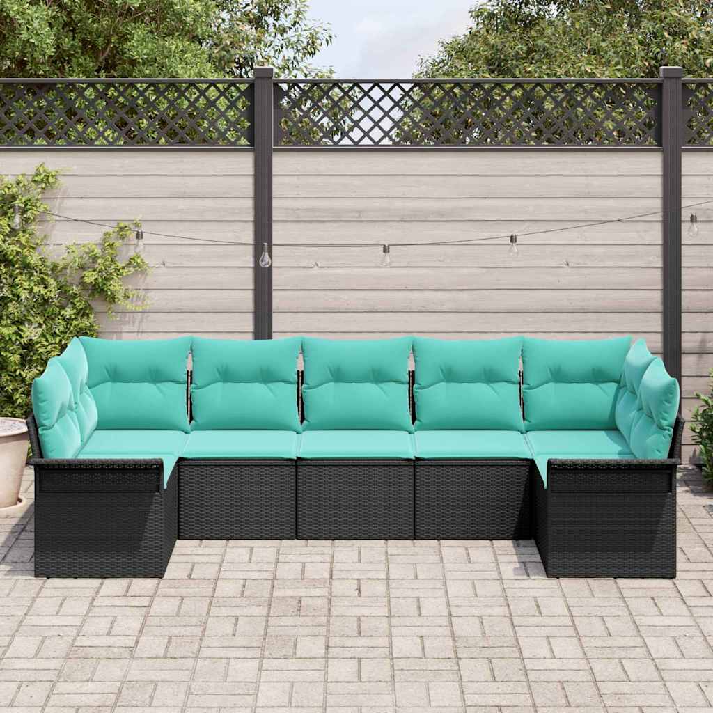 Kerti Kanapé Szett tárolóval 7 pcs Fekete Poli rattan