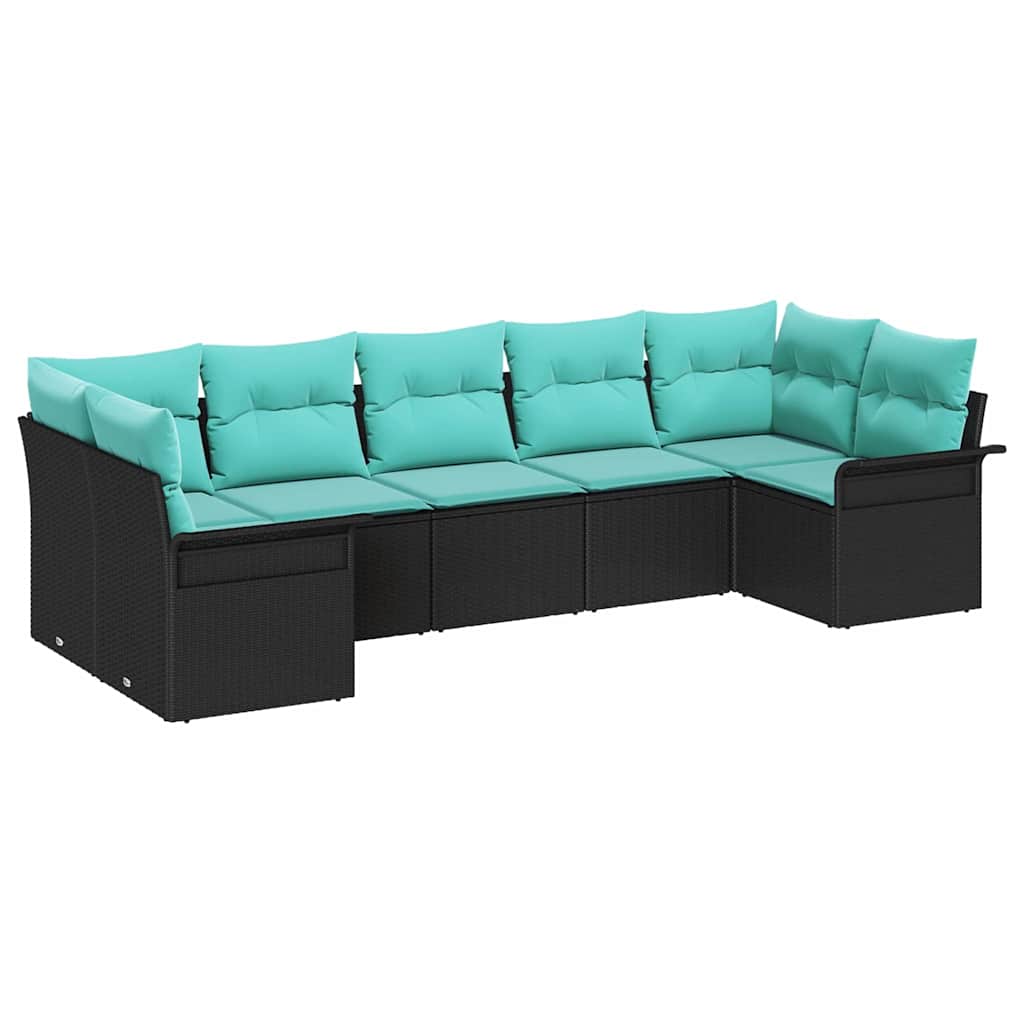 Kerti Kanapé Szett tárolóval 7 pcs Fekete Poli rattan