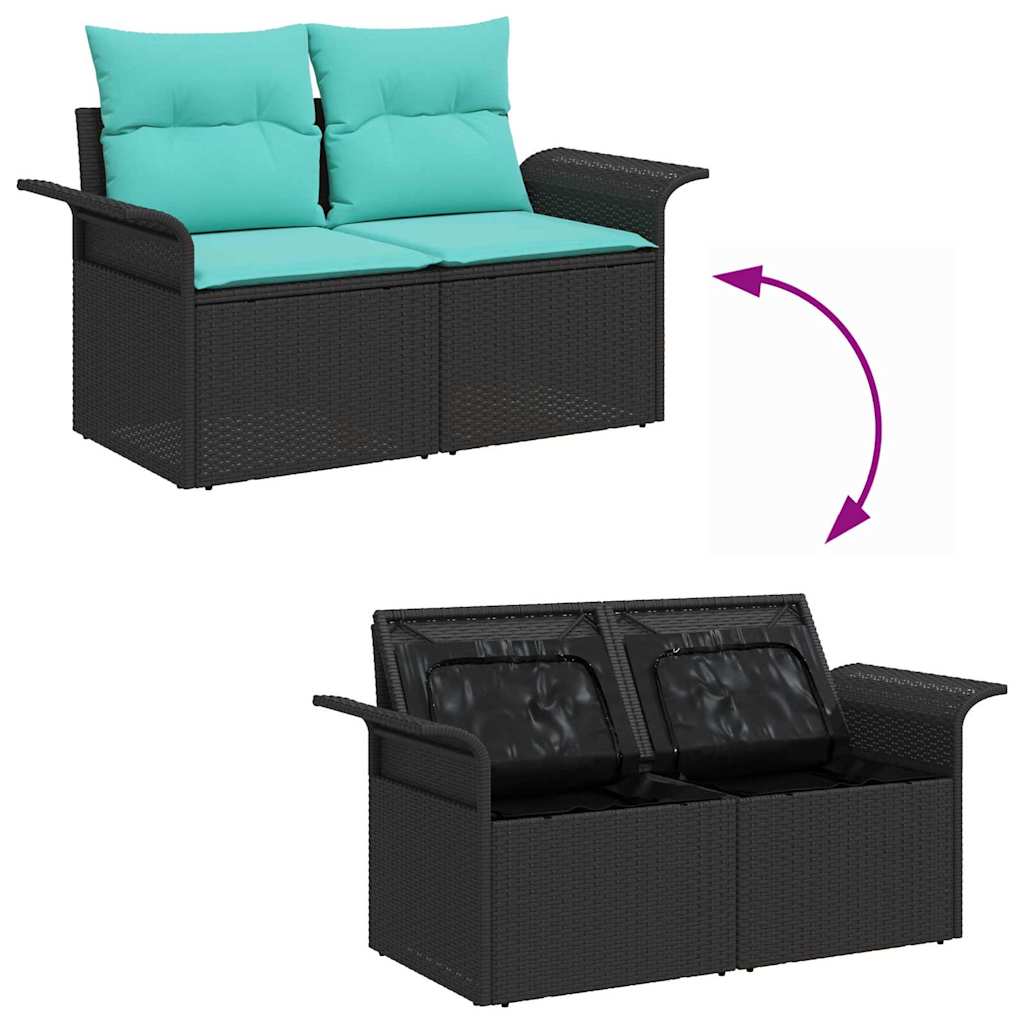 Kerti Kanapé Szett tárolóval 7 pcs Fekete Poli rattan
