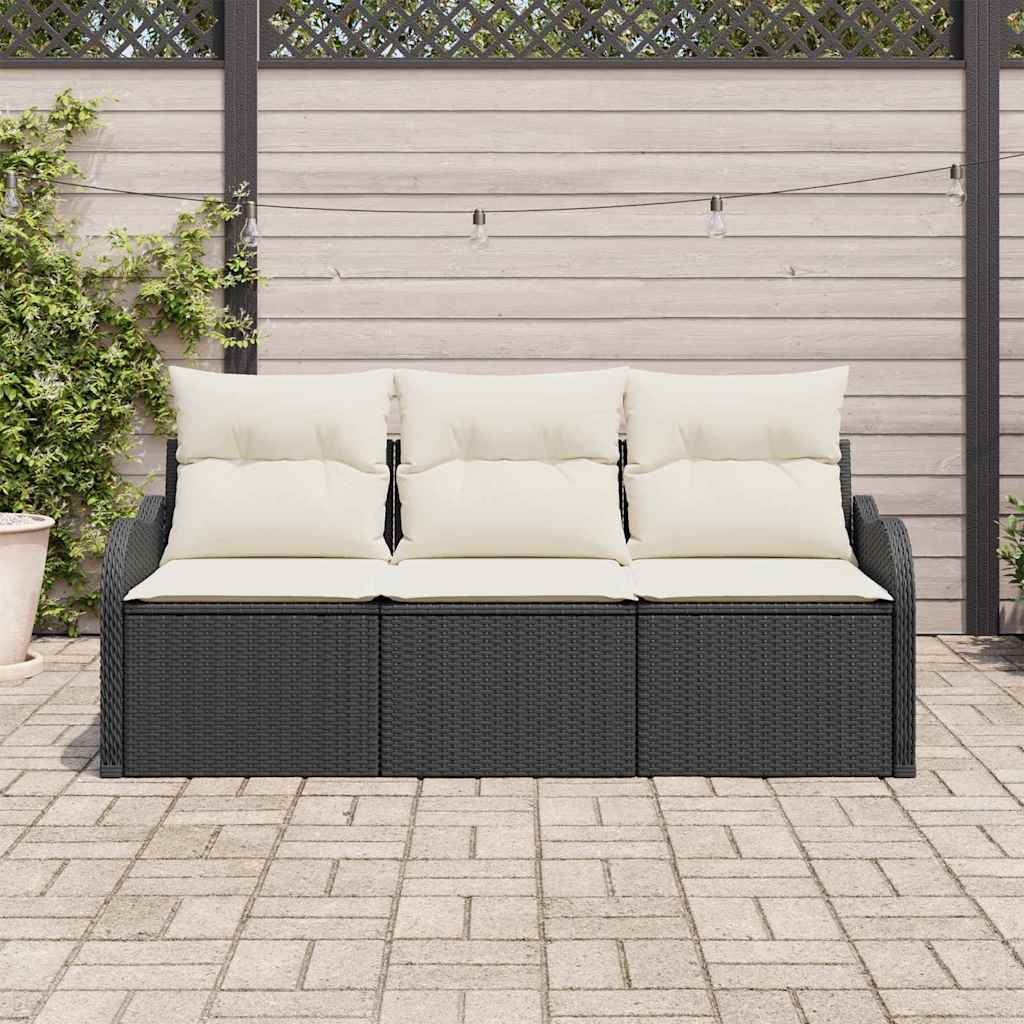 Kerti Kanapé Szett tárolóval 3 pcs Fekete Poli rattan