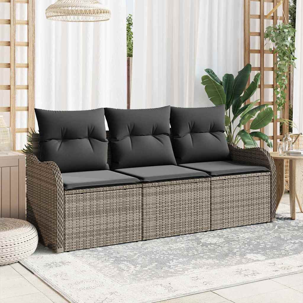 Kerti Kanapé Szett tárolóval 3 pcs Szürke Poli rattan