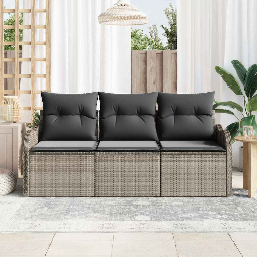 Kerti Kanapé Szett tárolóval 3 pcs Szürke Poli rattan