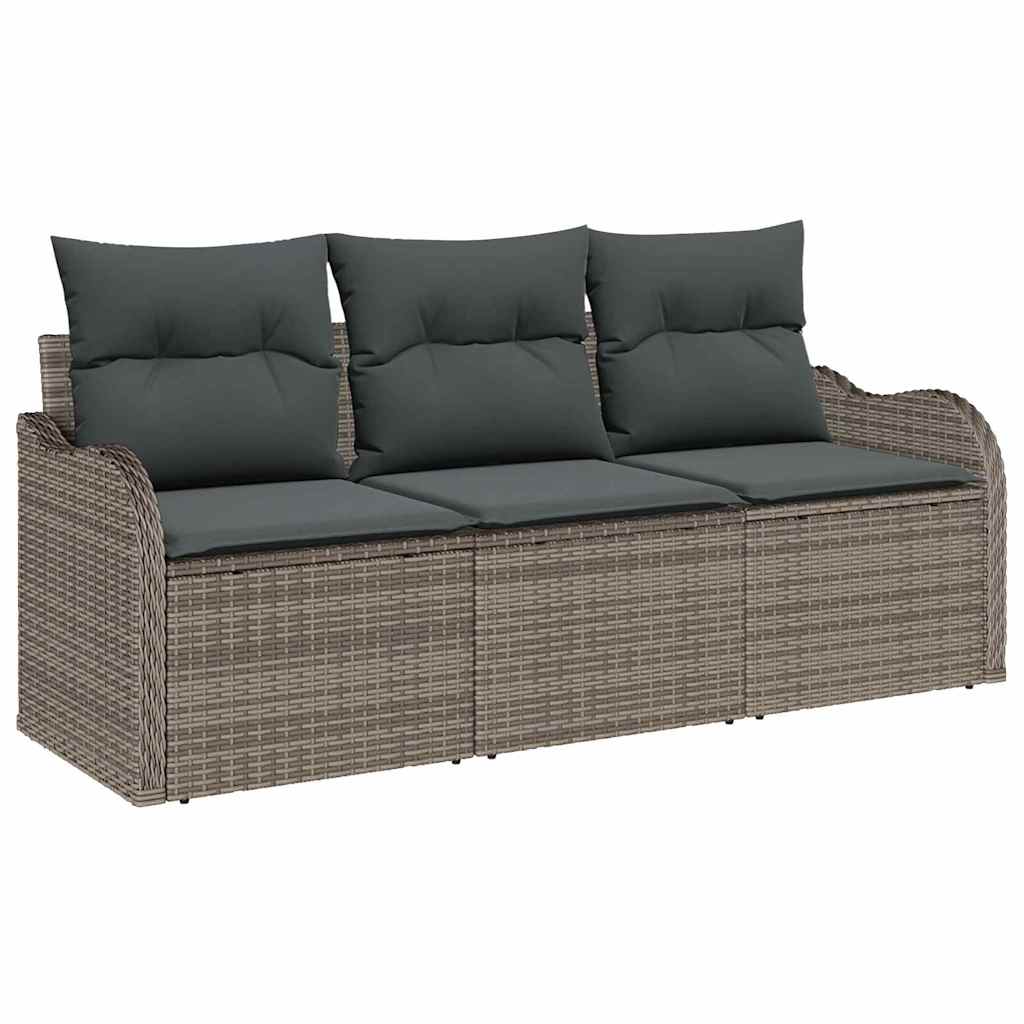 Kerti Kanapé Szett tárolóval 3 pcs Szürke Poli rattan