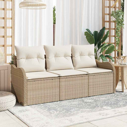 Kerti Kanapé Szett tárolóval 3 pcs Bézs Poli rattan