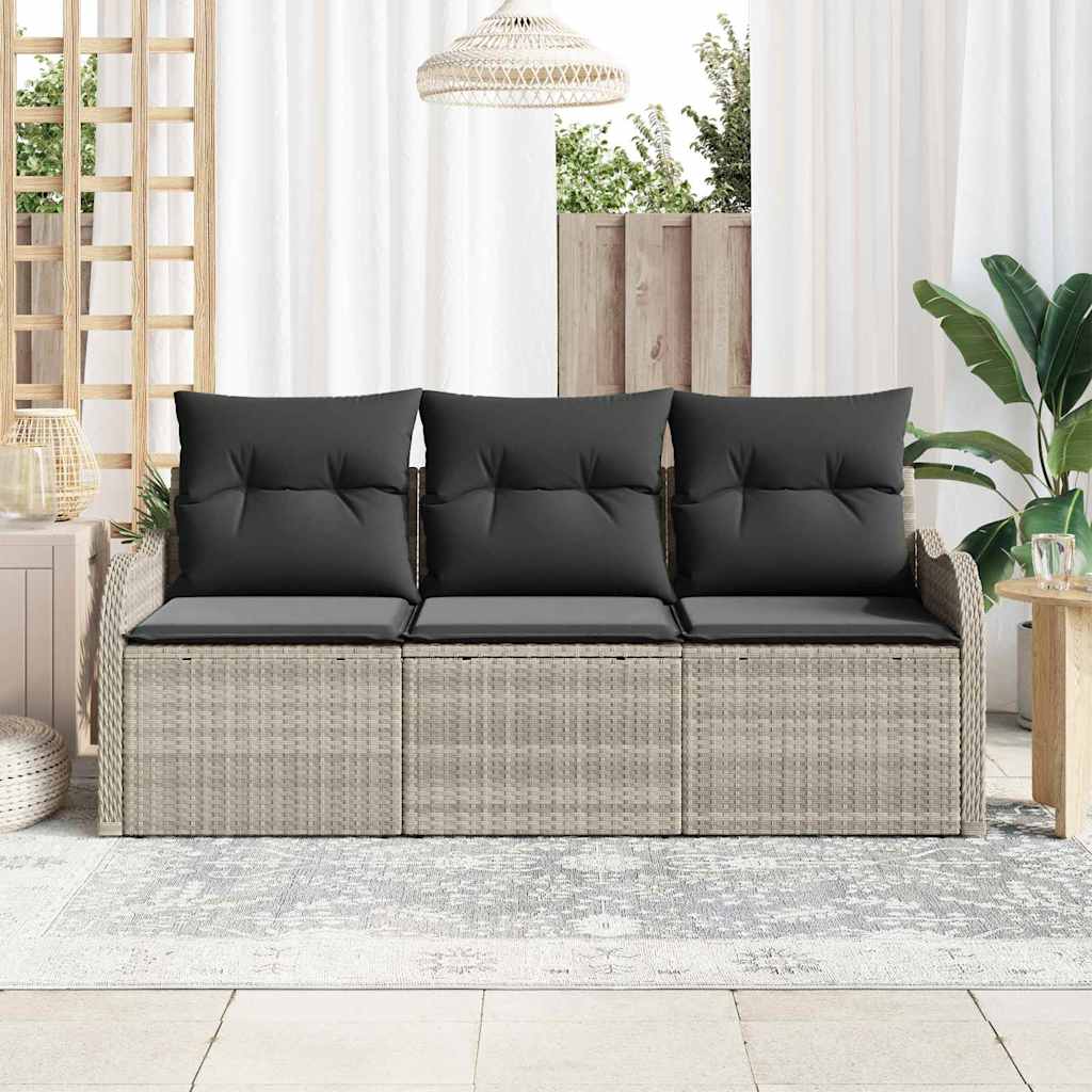 Kerti Kanapé Szett tárolóval 3 pcs Világosszürke Poli rattan