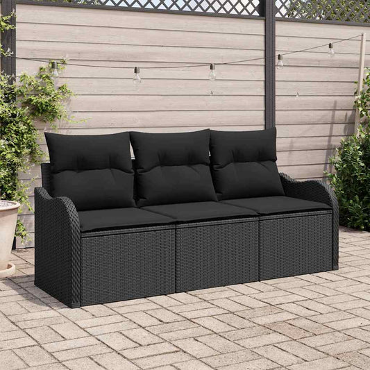 Kerti Kanapé Szett tárolóval 3 pcs Fekete Poli rattan