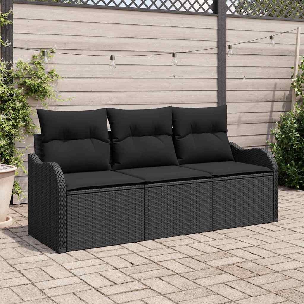 Kerti Kanapé Szett tárolóval 3 pcs Fekete Poli rattan