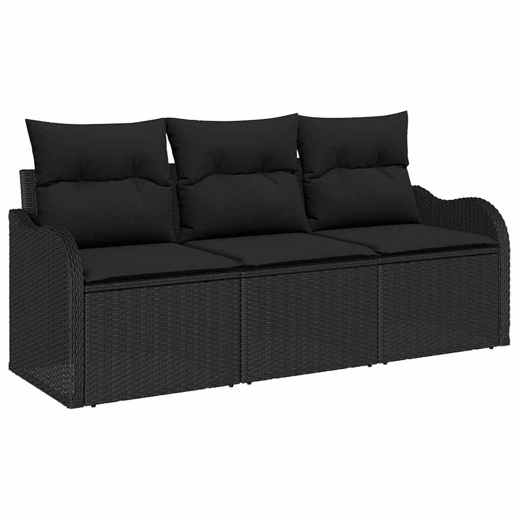 Kerti Kanapé Szett tárolóval 3 pcs Fekete Poli rattan