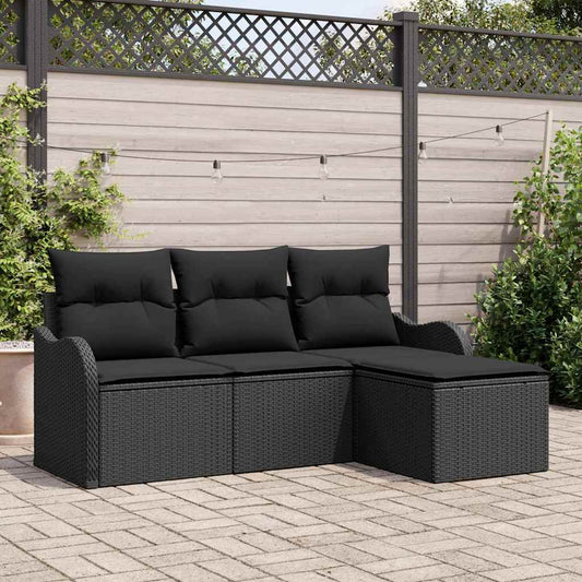 Kerti Kanapé Szett tárolóval 4 pcs Fekete polirattan