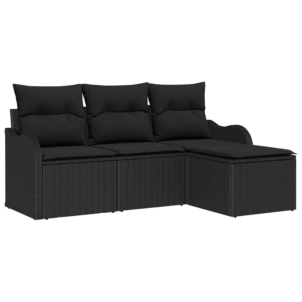 Kerti Kanapé Szett tárolóval 4 pcs Fekete polirattan