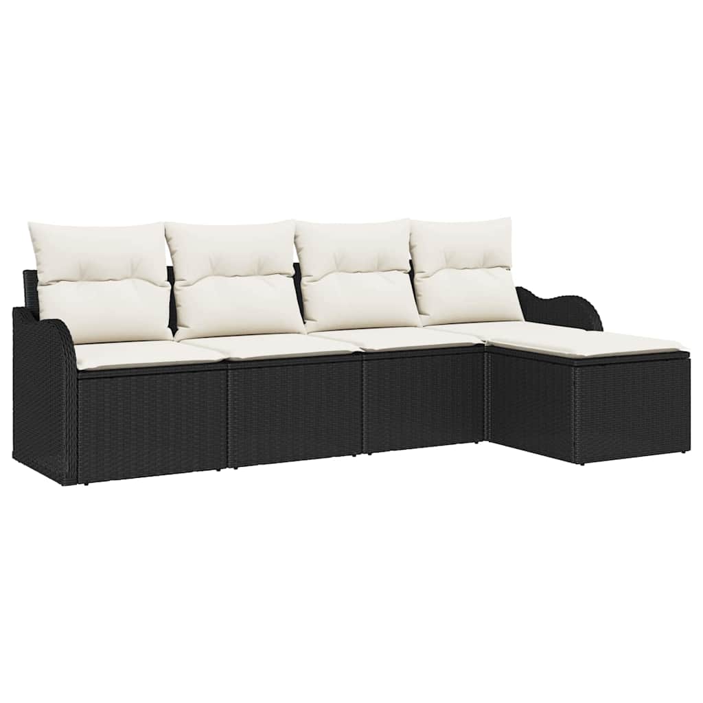 Kerti Kanapé Szett párnával tárolóval 5 pcs Fekete Poli rattan