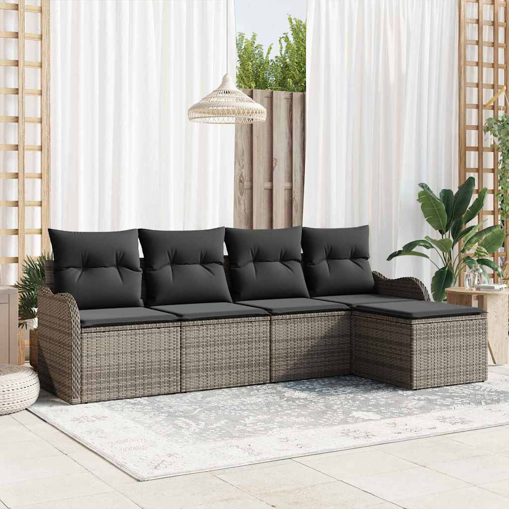 Kerti Kanapé Szett párnával tárolóval 5 pcs Szürke Poli rattan