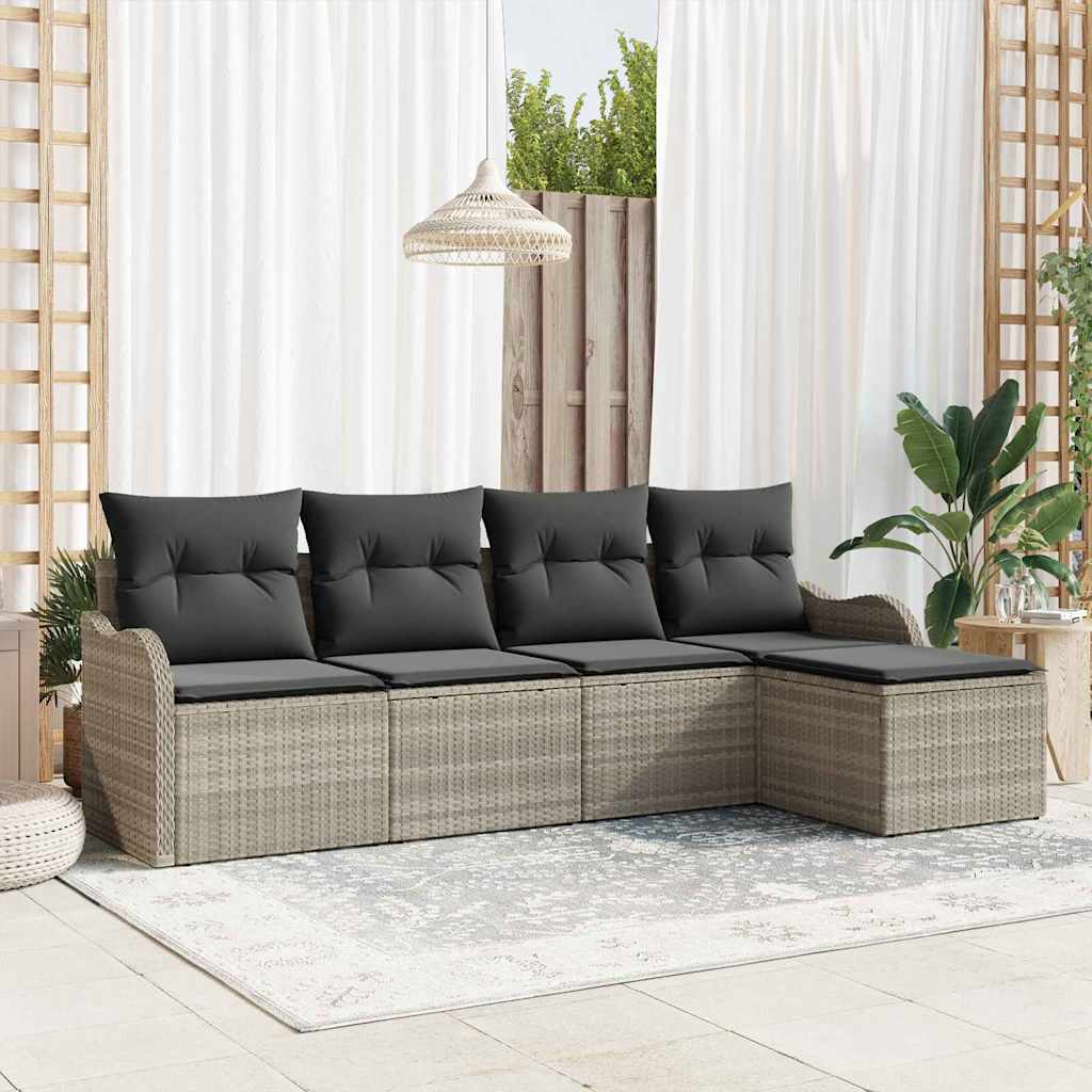 Kerti Kanapé Szett párnával 5 pcs Világosszürke Poli rattan
